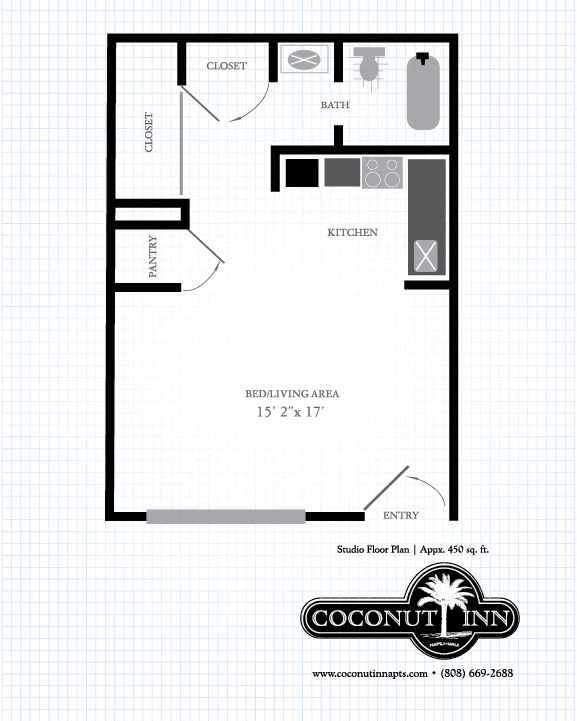 Floor plan for studio, 1 bath, 400 sqft